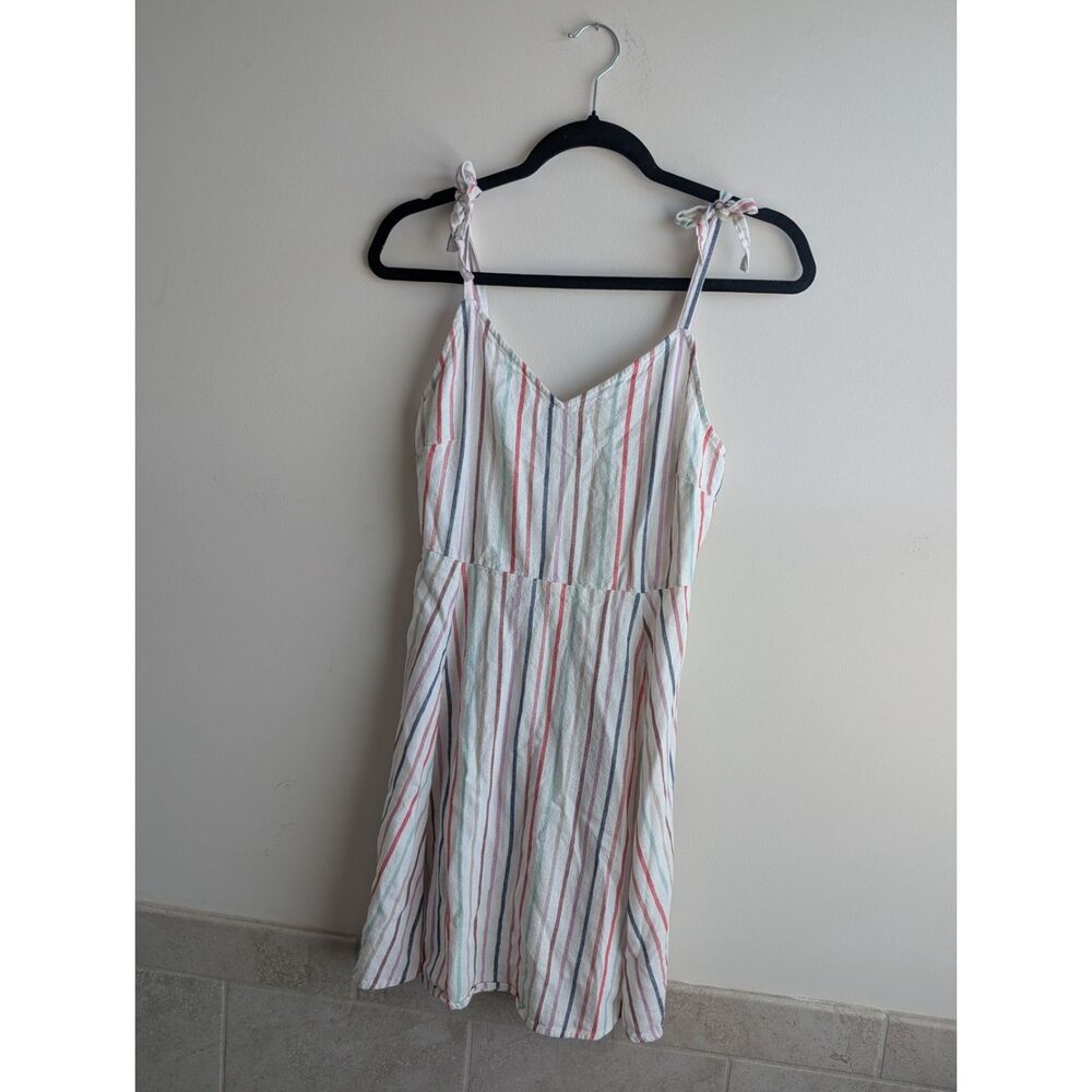 Gap women's white multicolor striped linen blend short dress, SMALL